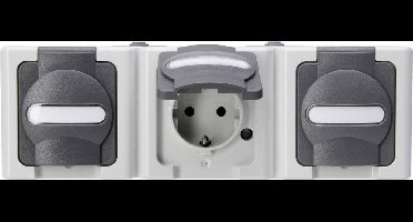 Kopp 131356005 BlueElectric Compleet Wandcontactdoos met randaarde en klapdeksel spatwaterdicht Grijs 3-voudig