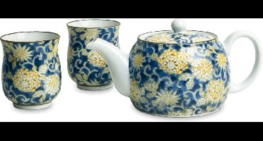 THEESET BLOEMENPATROON BLAUW-GEEL 3pcs