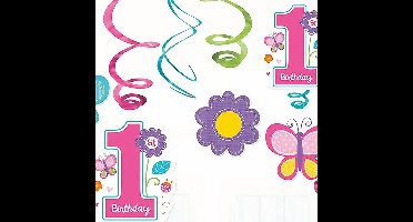 Draaislingers 1 jaar - Verjaardag - Kinderfeestje - Versiering - Decoratie - Kinderen - Meisjes - Folie - multicolor