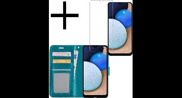 Hoesje - Met Screenprotector - Geschikt voor Samsung Galaxy A02s - Luxe Pasjeshouder - Bookcase Portemonee - Flip Case - Kunstleer Book Case - Flipcase - Book Cover - Walletcase - Portemonneehoes - Turquoise