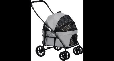 Hondenwagen – Wandelwagen – Dierenwagen – Puppywagen – 2-in-1 Opvouwbaar – Lichtgewicht Stalen Frame – Waterbestendige 600D Oxford Bekleding – Grijs