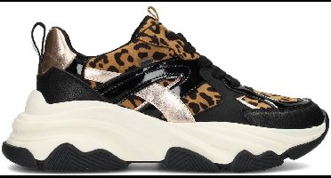 POSH by Poelman GIGI Dames Sneakers - Bruin Met Dierenprint