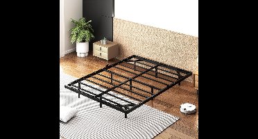Metalen Bed 140x190 cm - Stevig & Minimalistisch IJzeren Bedframe met Anti-Slip Poten en Grote Opbergruimte - Duurzaam & Roestvrij - Met LED Verlichting - Stopcontacten - USB Poorten - Perfect voor Kinderkamers, Logeerkamers en Kleine Woningen