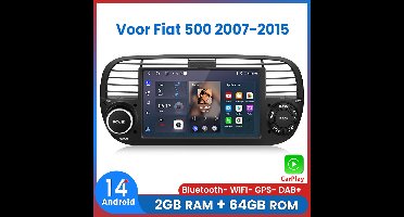 Awesafe Autoradio - Geschikt Voor Fiat 500 2007 t/m 2015 - 2GB+64GB - Draadloos Carplay Android Auto - GPS RDS Bluetooth - Navigatie - Zwart