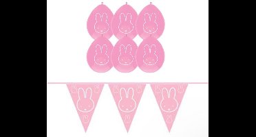 Nijntje feestpakket roze - ballon en vlag set – 10 meter vlaggenlijn – baby girl – feestdecoratie – geboorte – babyshower – meisje – luchtballonnen – vrolijk – kindvriendelijk – feestversiering – nijntje fans – cadeau – babyfeest – genderreveal