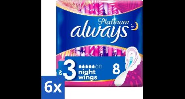 6 x Always - Maandverband - Night - Platinum - 8 Maandverband - Maandverband - Nachtrust - Zware Menstruatie - Comfort - Bescherming