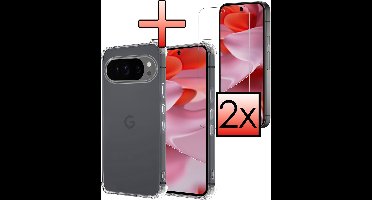 Hoesje - Met Screenprotector - 2 Stuks - Geschikt voor Google Pixel 10 Pro XL - Sterk & Shockproof - Siliconen Case - Back Cover - Telefoon Hoes - Shock Proof - Transparant