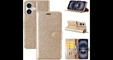 Ntech Hoesje Geschikt voor iPhone 17 Hoesje Goud - met Pasjeshouder en Standaardfunctie – bookcase Portemonnee