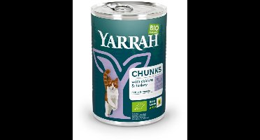 12x Yarrah Bio Kattenvoer Chunks Kip - Kalkoen 405 gr