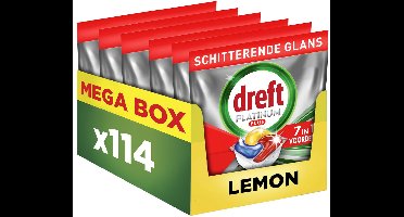 Dreft Platinum Plus All In One Vaatwastabletten - Citroen - Anti-dofheidstechnologie - 114 Capsules - Mega Box