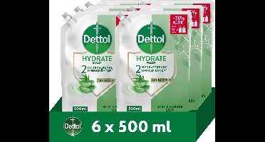 Dettol Handzeep - Hydrating Wasgel Navulling - Aloe Vera & Bamboe - 6x500ml - Voordeelverpakking
