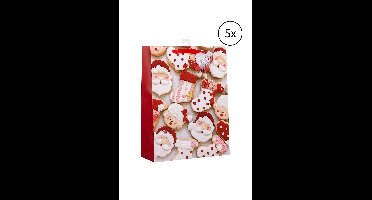 Gerimport Kerst cadeau tasje - 5x - 32 cm - Kerstman en kerstvrouw - inpakken - kerstcadeaus