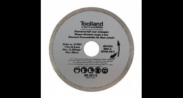 Toolland Diamantschijf, 180 mm, nat snijden, 8600 tpm, 80 m/s, voor graniet, steen, baksteen, marmer