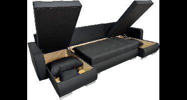 Hoekbank EtnaLux™ Zwart – U-Vormige Comfortabele Bank met Slaapfunctie en Uitklapbare Bedfunctie, Converteerbare Hedendaagse Woonkamerbank – Medahomestore