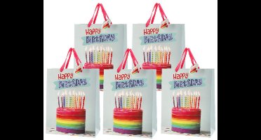 Verjaardag giftbags/cadeau tasje - Set van 12x stuks - verjaardagstaart - 25 x 32 x 12 cm - papier - cadeau tassen