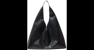 S&E Vintage Gevlochten Schoudertas / Tote – Kunstleer – Praktisch Formaat - Zwart 1