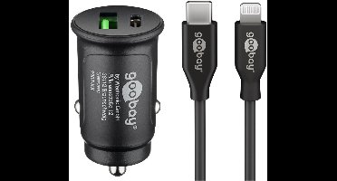 Goobay autolader met 1x USB-A QC en 1x USB-C PD en losse Lightning kabel | 27W