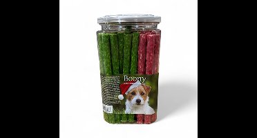 Kerst kauwsnacks in cadeaupot - munchy sticks rood en groen - 450 gram