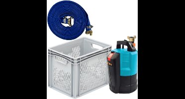 Deltaline - Plug&Play set - vlakzuigende dompelpomp tot 1mm - slang 25mm (lengte 10mtr) met Geka-koppeling incl krat - wateroverlast - vlakzuigpomp - dweilpomp - Deltaline vlakzuiger - hoogwater set