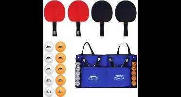 Slazenger Tafeltennisset – 4 Batjes, 10 Pingpongballen en Stevige Draagtas – Complete Tafeltennis Set voor Gezinnen, Clubs, Camping en Vakantie