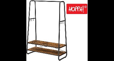 Hoppa! Kledingrek met 2 Legplanken en 6 haken - Vintage Bruin-Zwart Stalen Frame - 100 x 45 x 160 cm (L x B x H)