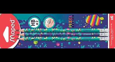 Maped potlood PIXEL PARTY, met vlakgum, HB, 6 stuks op blister