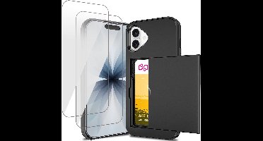 Hoesje met Pasjeshouder geschikt voor iPhone 17 - 2x Screen Protector GlassGuard - Back Cover SlideCase Zwart & Screenprotector