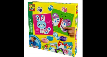 SES Creative - My First – Vlinder Stippen met Vingerverf - 10 kleurplaten met dieren en 3 kleuren vingerverf - goed uitwasbaar - 1 tot 4 jaar