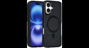 TUNIQ Back cover voor iPhone 16 - MagSafe - Carbon Fiber - Zwart