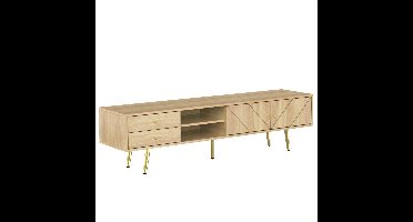 Tv Meubel – TV Kast – TV Stand – Tv Dressoir – Houten Tv-meubel – Modern Design – Gouden Accenten – 160 cm Breed – Met Laden en Schuifdeuren