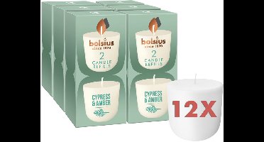 Bolsius - CleanLight - 12 Gegeurde Navullingen - Cypress & Amber - Navulbare Geurkaarsen