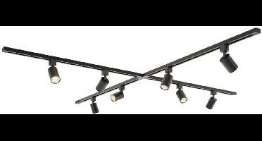 HOFTRONIC railverlichting pakket X-vorm – 4x 1 meter rails – 8x GU10 railspots 2700K warm wit – dimbaar – aluminium zwart – IP20 – modulair – 230V – railverlichting woonkamer keuken