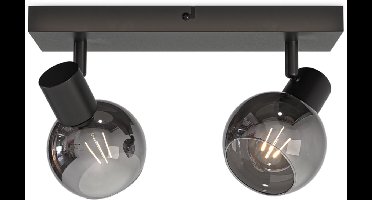 HOFTRONIC - Glazura LED Plafondlamp - Glazen Bollen - Smoke Glas - 2 spots (excl.) - E14 fitting - Zwart - IP20 - Plafondlamp Rookglas - Afzonderlijk kantelbaar & draaibaar - 2 jaar garantie