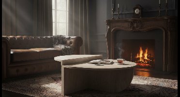 Set van 2 Design Salontafels – Beige Travertin Look – Moderne Asymmetrische Koffietafels voor Woonkamer – Multifunctioneel & Trendy IndustrialHome