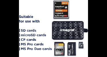 Integral 4-in-1 Multi Card Reader - USB 3.2 Gen 1 | USB-A met USB-C adapter | SD / microSD / CompactFlash / Memory Stick