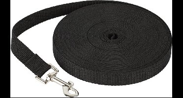 Hondenriem 20 Meter - Lange lijn - Trainingslijn - speurlijn - Nylon - 2cm breed - Zwart - Actieve en Middelgrote Honden - Hondenriem Sleeplijn - Looplijn voor Honden