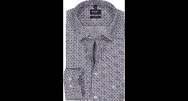 OLYMP Luxor modern fit overhemd - popeline - marine blauw dessin - Strijkvrij - Boordmaat: 39
