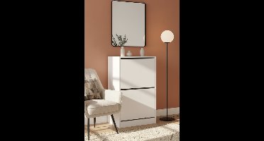 Elegante Schoenenkast met 2 Kleppen – Witte Schoenopberger voor Gang, Hal en Woonkamer – Ruimtebesparend, Modern Design, Duurzaam Hout – 60 x 42 x 108 cm Medahomestore