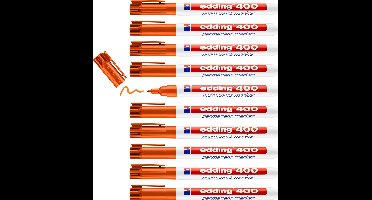 edding 400 permanent marker - oranje - 10 stiften - ronde punt 1 mm - watervast, sneldrogend - wrijfvast - voor karton, kunststof, hout, metaal, glas