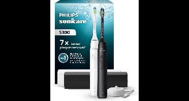 Philips Sonicare 5300 Series - Elektrische Tandenborstels - Wit & Zwart - Duopack- 2 reisetuis - Wittere tanden - HX7109/01