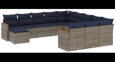 Tuinbankset – Tuinmeubelset – Tuinbank – Buitenbank – Terrasmeubelset – Grijs – Met Tafel – Weerbestendig Polyrattan – Acaciahouten Tafelblad