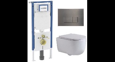 QeramiQ Dely Swirl Toiletset - 36.3x51.7cm - diepspoel - rimless - Geberit UP720 Duofix Sigma inbouwreservoir - slim zitting - gunmetal bedieningsplaat - rechtehoekige knoppen - wit mat