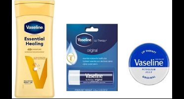 Vaseline Essential Healing Set - Bodylotion 400 ml / Lippenbalsem Stick / Lip Therapy Blikje