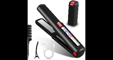 JVJH Mini-reisstijltang draadloze stijltang 2-in-1-stijltang krullen & steilen 160℃-220℃ keramische coating, nat en droog gebruik, 7 temperatuurstanden, met hitteschild veiligheidsschakelaar LCD-display