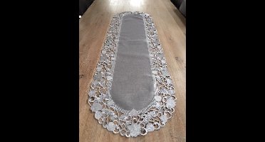 Tafelkleed Linnen licht Grijs met blaadjes - Loper 110 cm