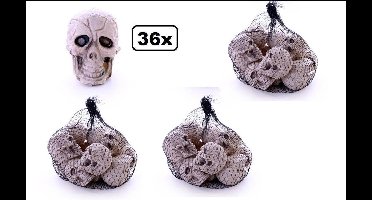 36x Doodshoofdjes in zak - skelethoofd - halloween griezel doods hoofd horror festival uitdeel thema feest party