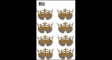 12x Bril glittergoud queens - bril koningin prinses queen goud  carnaval festival thema feest landen optocht