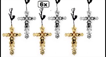 6x Ketting kruis paus zilver/goud