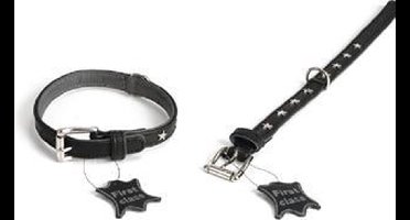 Leren halsband Stars. Zwart.