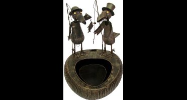 Fontein tuindecoratie met 2 vissende kraaien